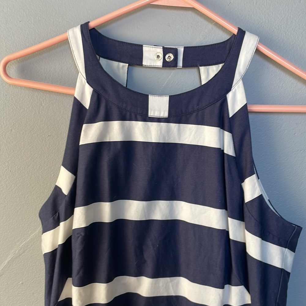 Eliza J size 4 navy white striped fit flare sleeveless dress coastal classic - Picture 2 of 8